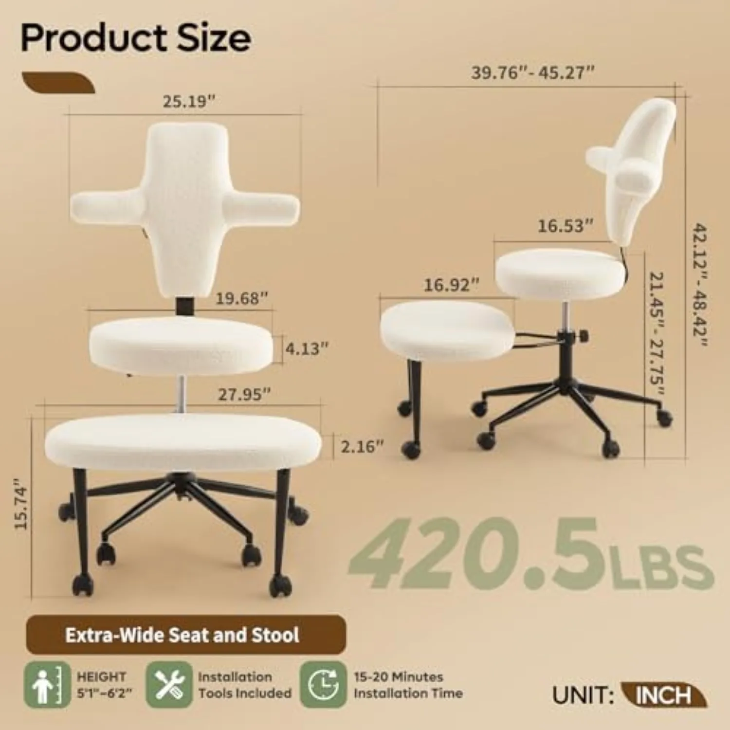 Extra Wide ADHD Cross Legged Office Chair, 360° Swivel Kneeling Meditation | Extra-wide cross-legged kneeling chair