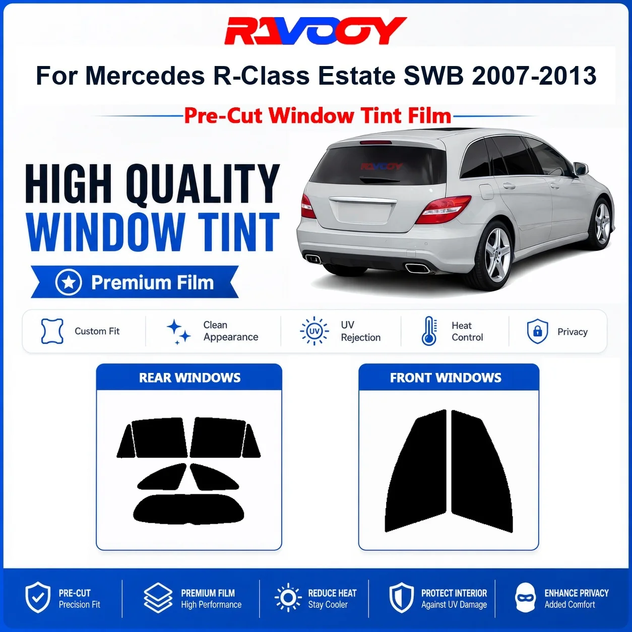 Premium Pre-Cut Window Tint For Mercedes R-Class Estate SWB 2007-2013 Front & Rear Windows UV Heat Rejection Privacy Film
