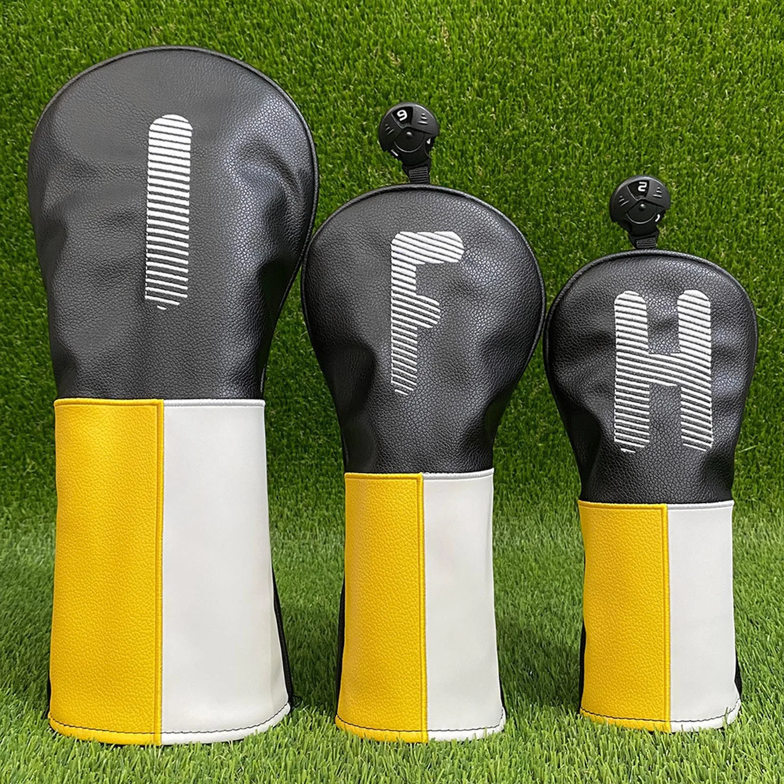Color Block Golf Headcover Elastic Bands Water Resistant PU Leather Club Head Cover with Soft Lining for Golfing Training