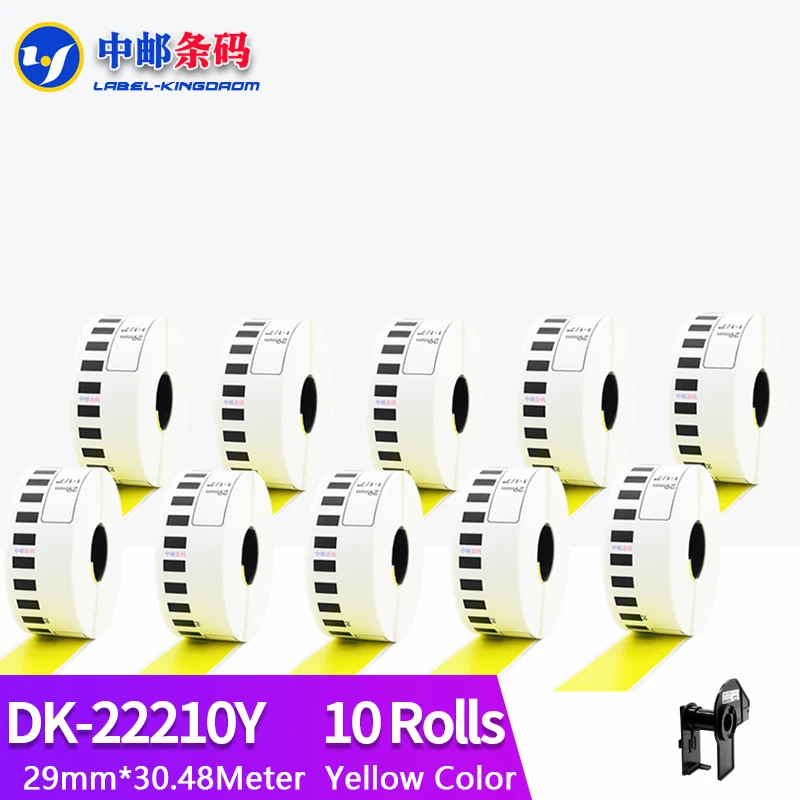 10 Rolls Brother Generic Yellow Color DK-22210 Label 29mm*30.48M Continuous Compatible for Thermal Printer QL-570/700