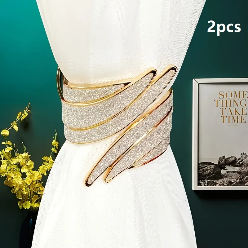 2pcs Light Luxury Simple Metal Flowing Sand Curtain Buckle - Curtain Strap, Durable and Fashionable Home Decoration