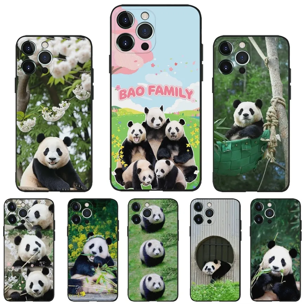 Fubao Panda Phone Case For iPhone 16,15,14,13,12,11,Plus,Pro Max,XS,X,XR,SE,Mini,8,7 Soft Silicone Black Cover