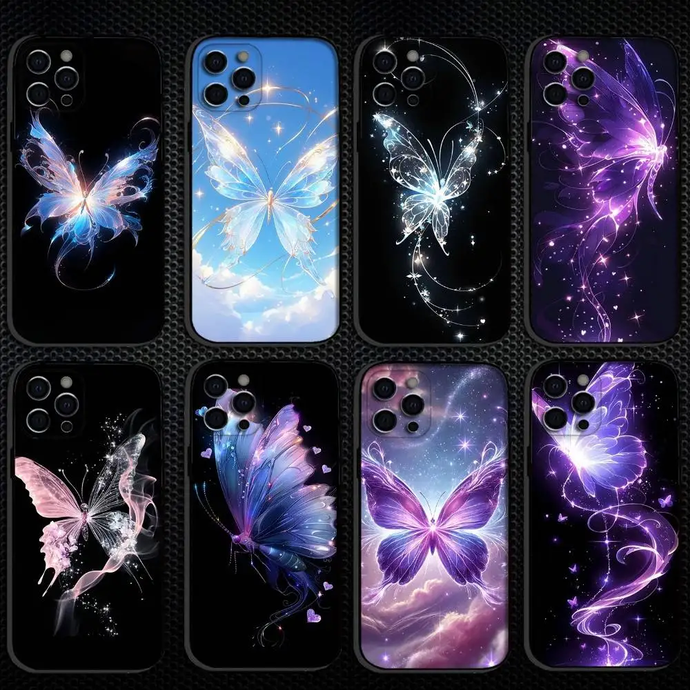 

Colorful Butterfly Phone Case For iPhone 16,15,14,13,12,11 Plus,Pro Max, Others Soft Black Cover