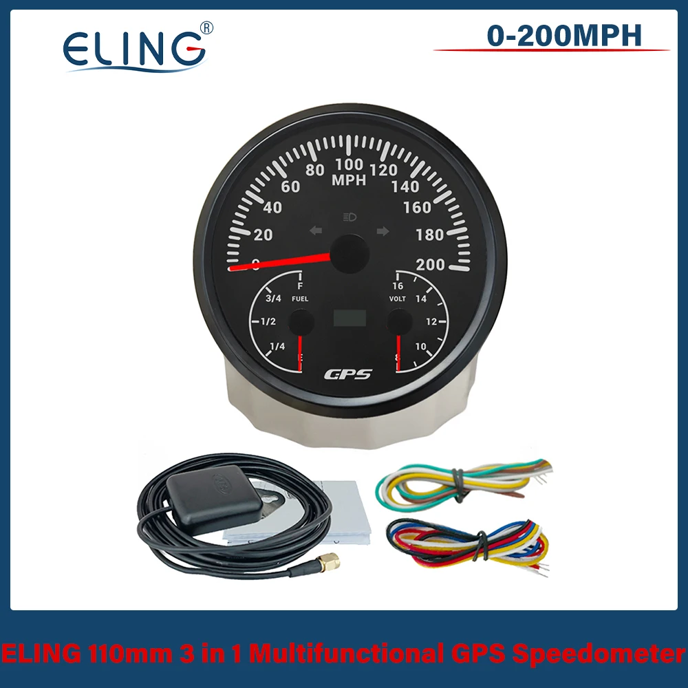 ELING 110 مللي متر 3in1 متعدد الوظائف 0-120 كم/ساعة 0-200MPH GPS عداد السرعة مع مستوى الوقود الفولتميتر 12 فولت 24 فولت مع 7 ألوان الخلفية #5