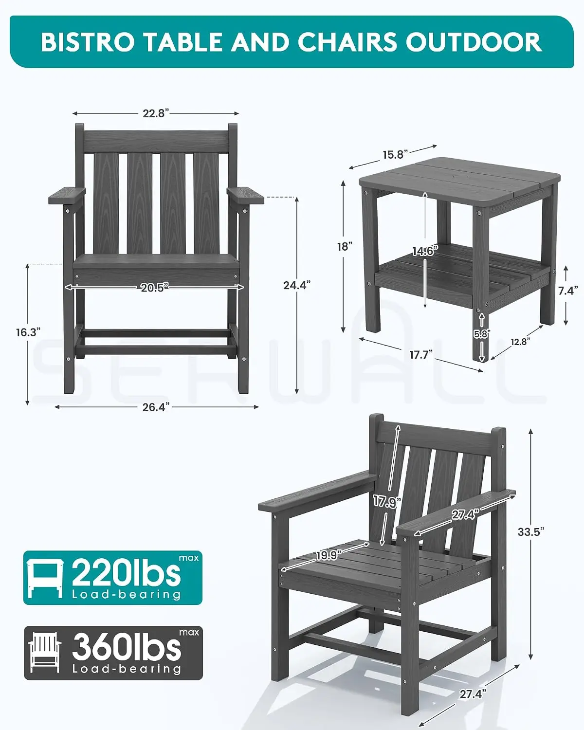 3-Piece Patio Bistro Set Outdoor Chairs & Side Table, Customized