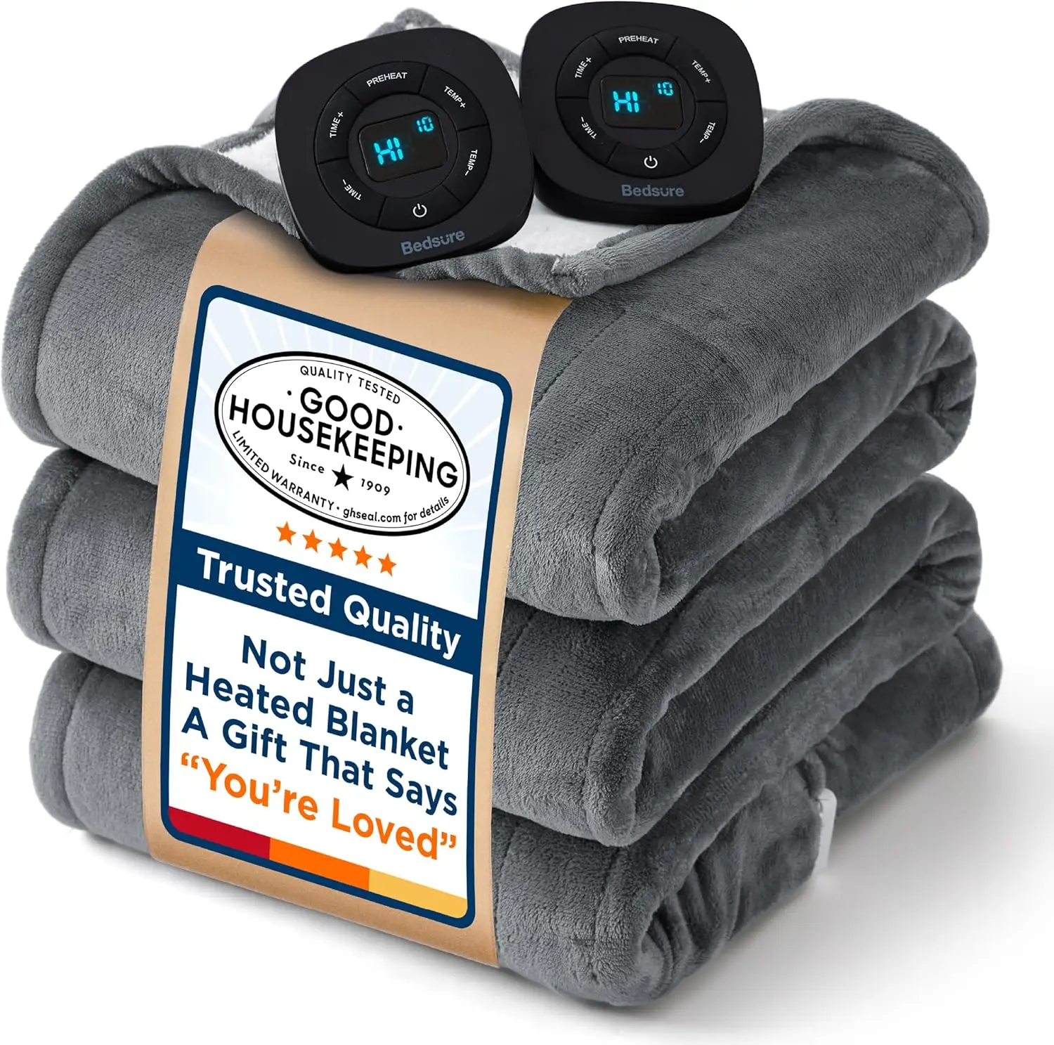 

Queen Size Electric Blanket with Dual Control, 10 Heat & Timer Settings, Fast Heating for Cozy Warmth (84x90 inches, Grey)