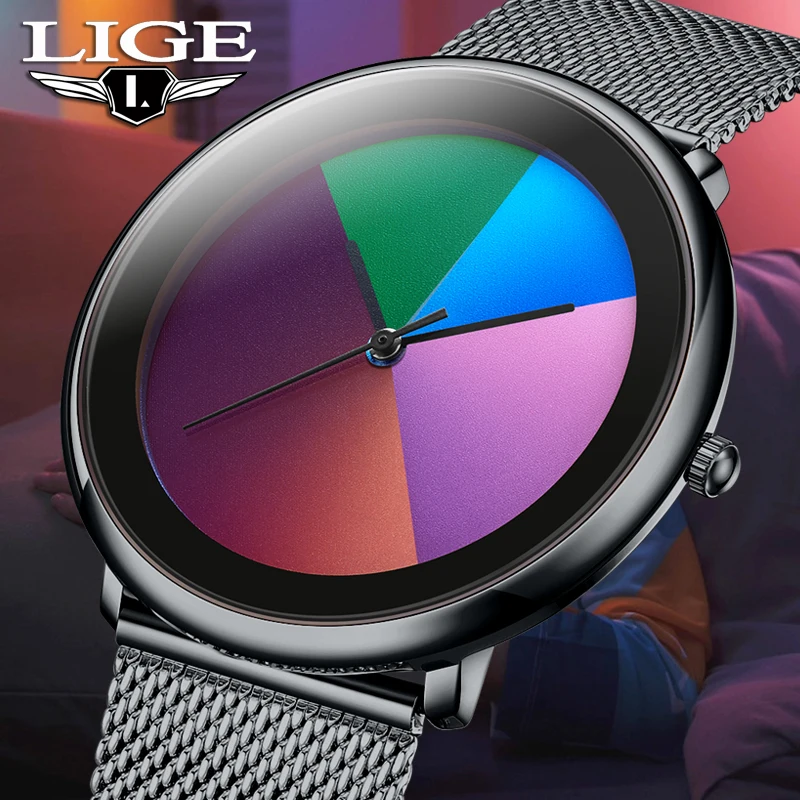 

LIGE креативный дизайн мужские часы модные красочные часы циферблат оригинальные лучшие мужские кварцевые наручные часы роскошные лучшие подарки часы