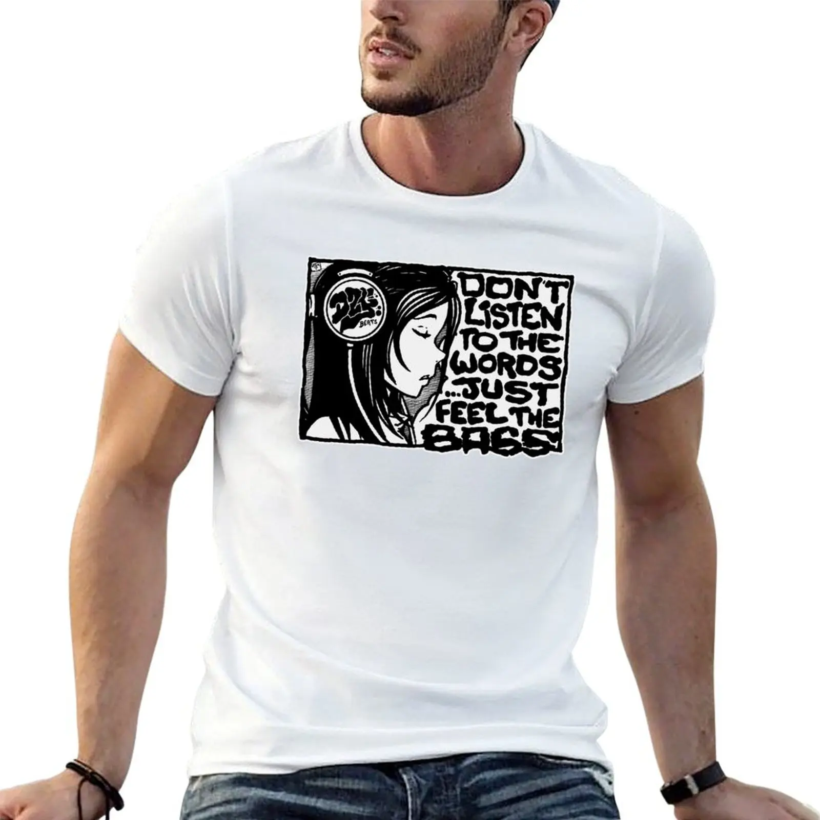 Футболка Headphone Girl BnW, повседневная базовая футболка в уличном стиле