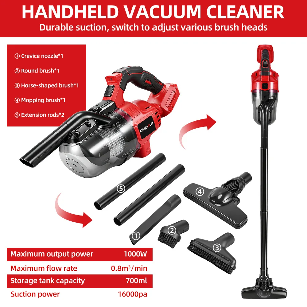 ONEVAN 16KPA Elektrischer Staubsauger 6-in-1 Kabelloser Handstaubsauger für Zuhause Boden Tierhaar Reinigungsgerät für Makita 18V Akku – Detail 6