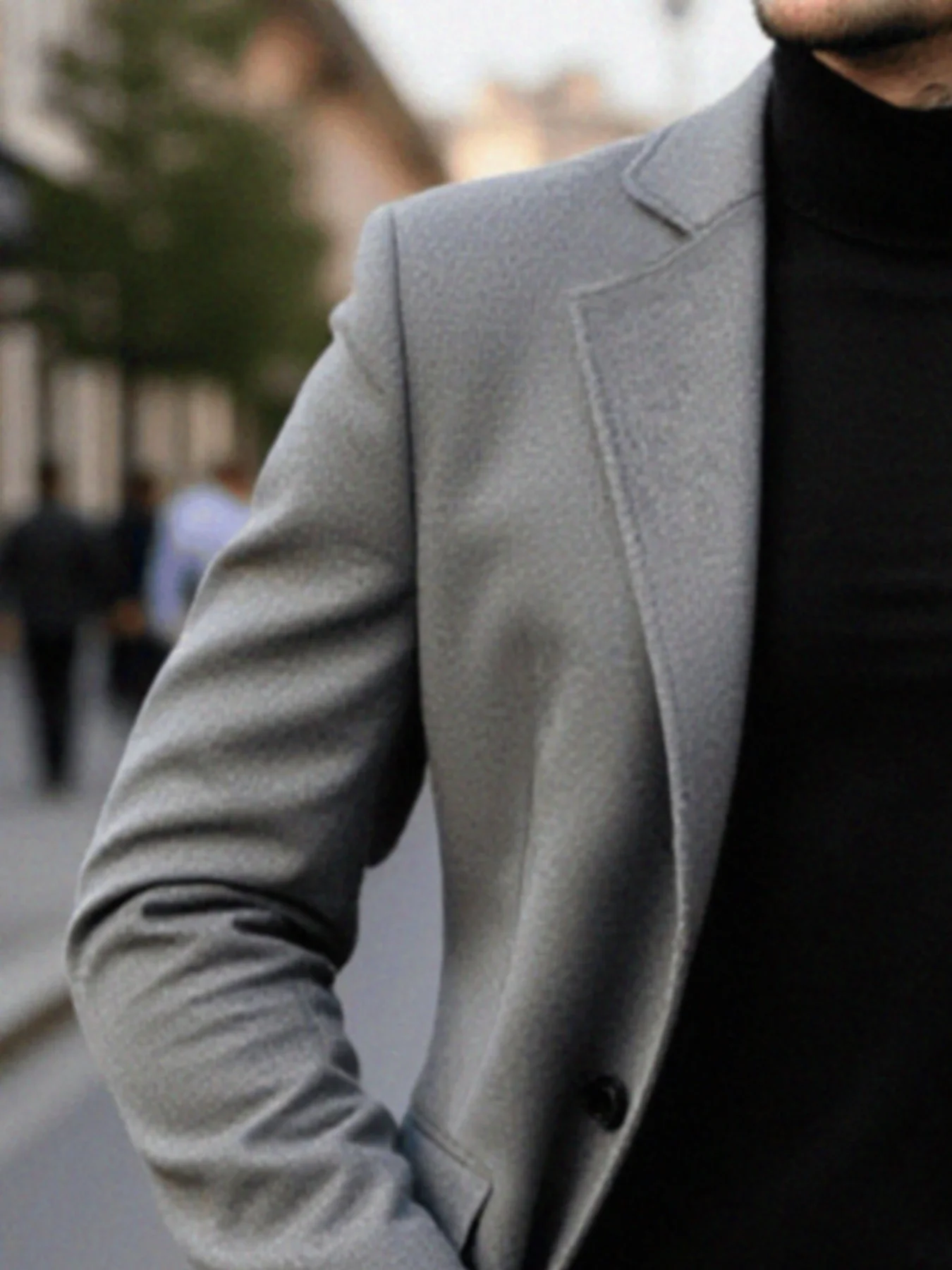 معطف صوف سميك أنيق للرجال لفصل الشتاء بتصميم فردي الصدر مع نسيج دافئ ممتاز وأسلوب عصري ومتطور