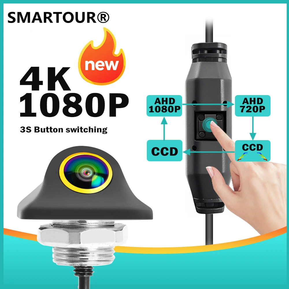 SMARTOUR 180 Grad 4K 1080P Nachtsicht AHD Auto-Rückfahrkamera für Allgemeine Fahrzeuge mit Tastenschalter