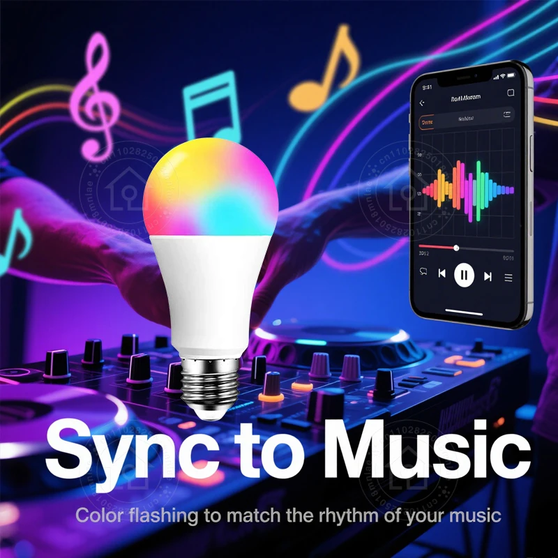 E27 Смарт-лампа Tuya Bluetooth Светодиодная лампа 18 Вт 15 Вт 9 Вт 220 В RGB Лампа Управление через приложение Таймер Регулируемая синхронизация музыки Работает с Smart life