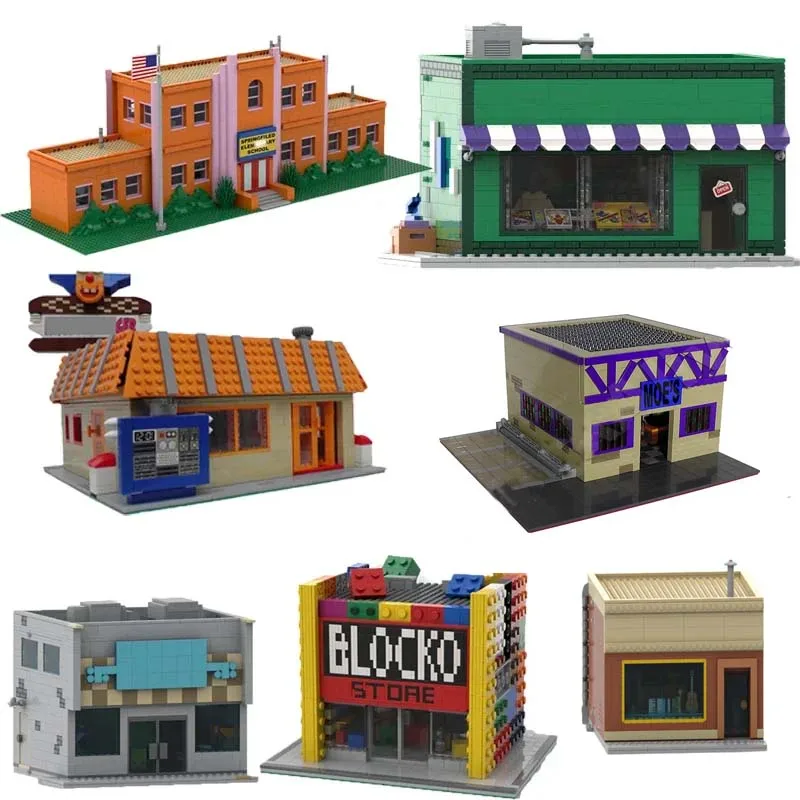 

Moc Building Bricks Springfield Architecture Street View Collection Technology Block Popular Movie Model DIY Assembly Toys Gift