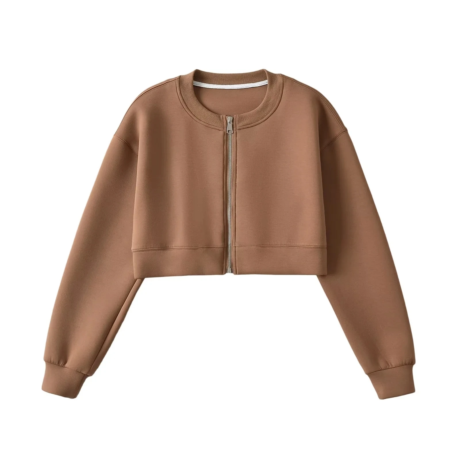 เสื้อสเวตเชิ้ตผู้หญิงสไตล์อเมริกัน รุ่นสปอร์ต คอลเลคชั่นฤดูใบไม้ร่วง 2024 ทรงกลม ดีไซน์เลเยอร์ แนวสตรีท แจ็คเก็ตเบสบอล แขนยาว เหมาะสำหรับใส่เดินทาง