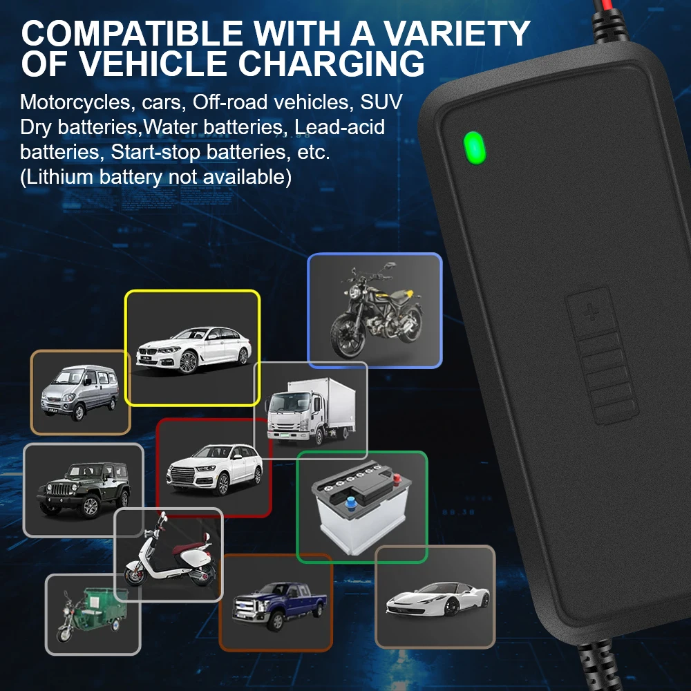 12V 5A Intelligent Fast Power Charging Full Automatic Car Battery Charger 3 Stages Lead Acid AGM GEL Battery-chargers