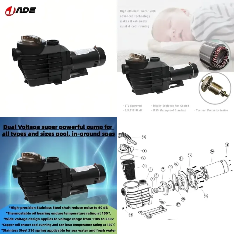 STROVAN JADE J20006 2HP High Performance Dual Volt Pool Pump 115/230V 60Hz ETL Listed Ultra Quiet IP54 2 Inch for Inground