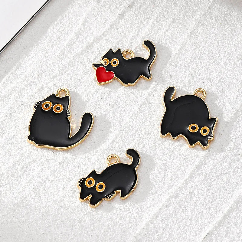 10Pcs Love Black Cat Animal Charms Alloy Pendent For Jewelry Making Diy Bransoletka Naszyjnik Kolczyki Ręcznie robione akcesoria Materiały eksploatacyjne