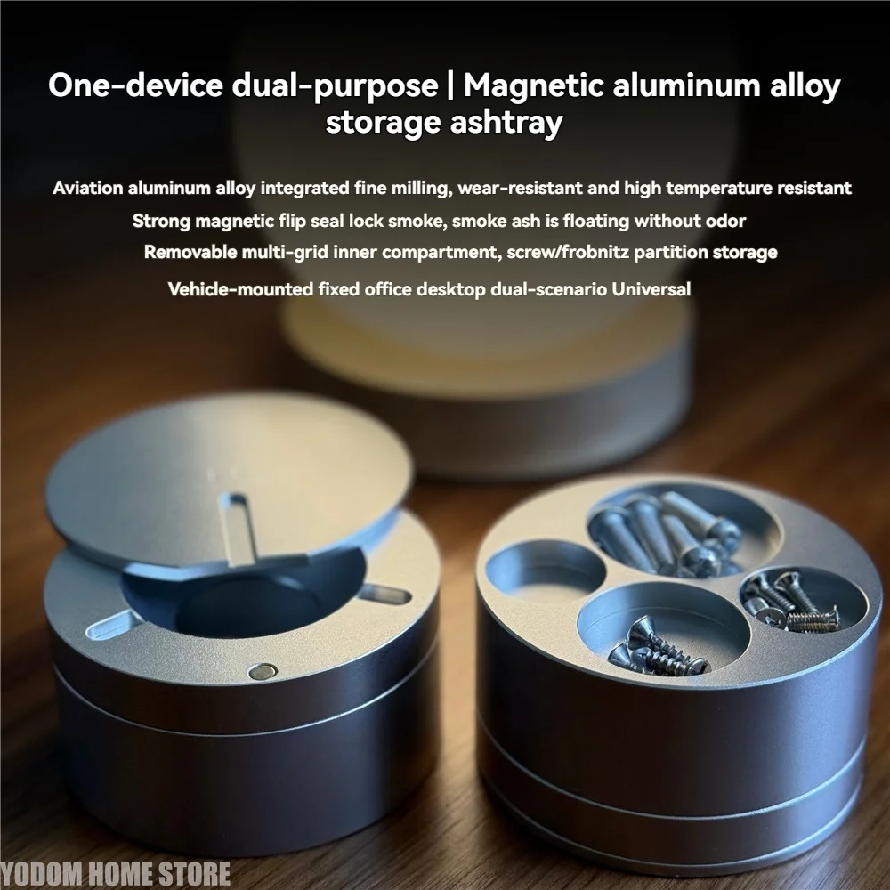 Cnc Precision Machining Aluminum Alloy Magnetic Ashtray with Lid Sealed for Smoking Accessories Car Ashtray Home Gadgets