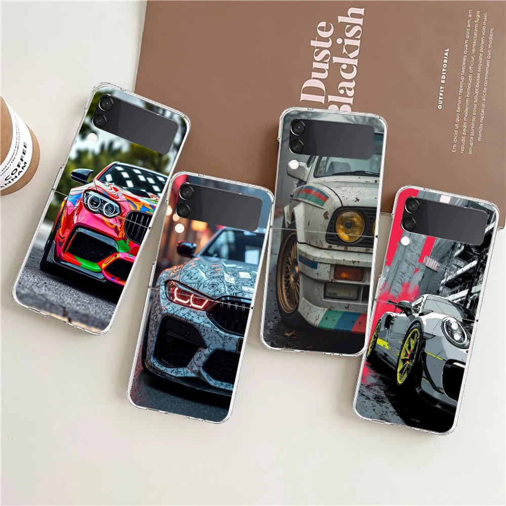 Cool Male Men Light Cars Phone Case for Samsung Galaxy Z Flip 3 4 5 6 7 8 Folding Shell For Samsung Z Flip5 PC Hard Cover