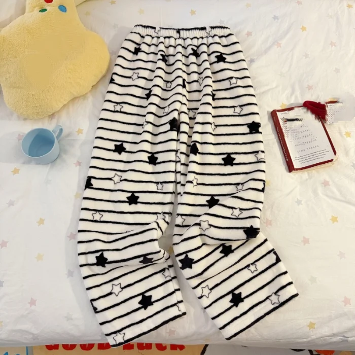 فتاة المرجان الصوف بنطلون بيجاما الخريف والشتاء لطيف رشاقته فضفاض طالب الدفء الحد الأدنى موضة المنزل السراويل الدوبامين الساخن