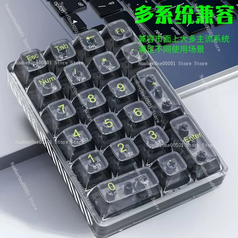 F21 Wireless Mechanical Numeric Keypad Bluetooth Laptop Financial Transparent Crystal External