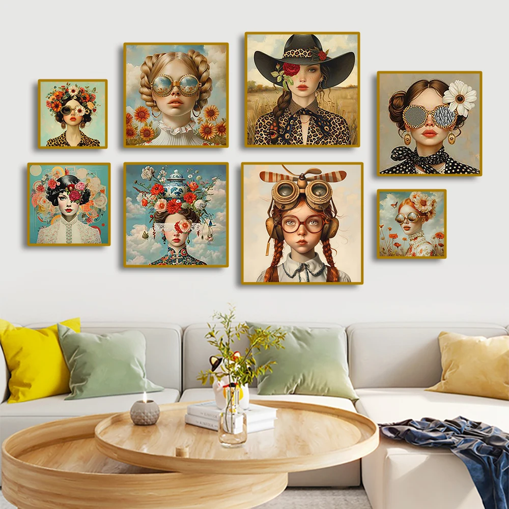 Vintage Bloem Bril Kunst Poster Abstracte Illustratie Cartoon Muur Canvas Kunst Schilderij Geschikt Voor Woonkamer Decoratie