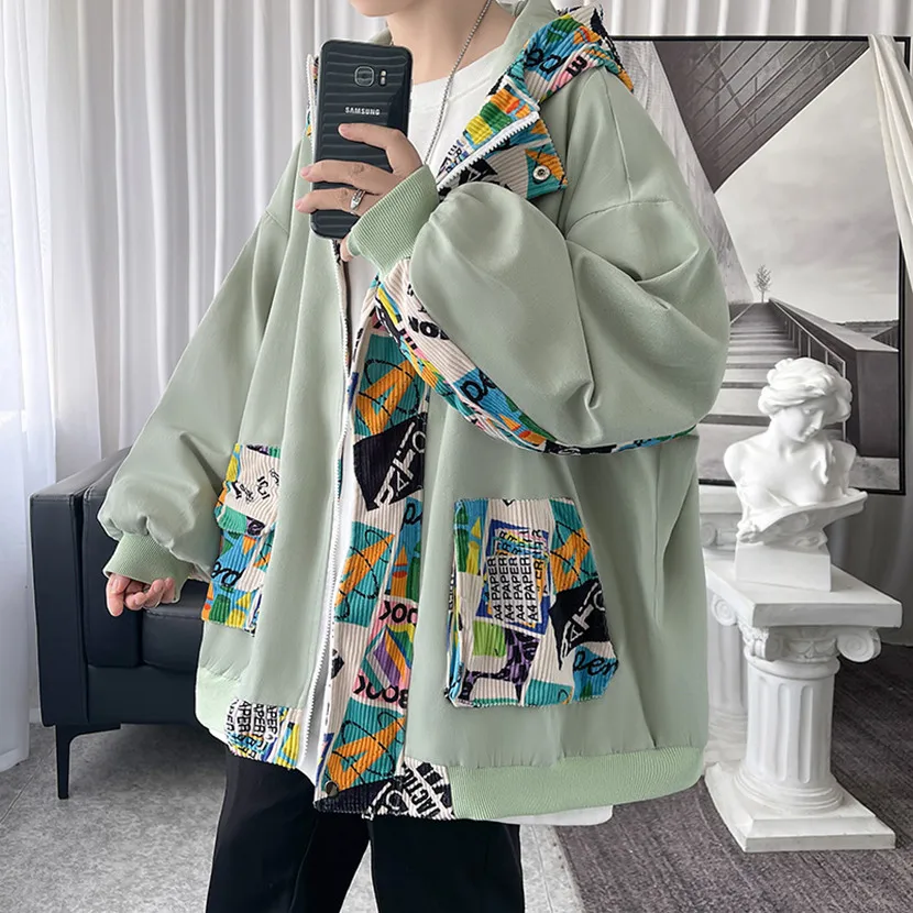 

Casual Men's Workwear Jaet Trendy Patchwork Loose Spor American Retro Sle Outerwear Spring Autumn Seasonal Faion