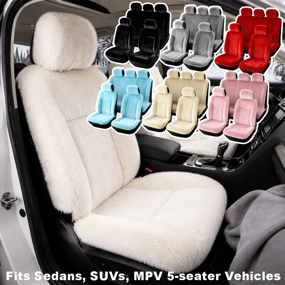 Plush Surface Winter Car Seat Cover Solid‑color Sponge Filling Plush Car Seat Cushion Multi-piece Kit 2/9 Pcs Set