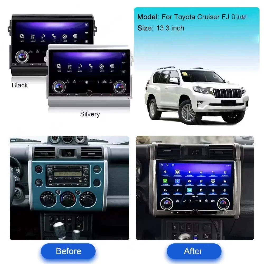 Qualcomm Multimídia Player For Toyota FJ Cruiser 2007-2020 Android GPS Navigation Stereo 13.3inch Car Radio Auto Carplay Touch 