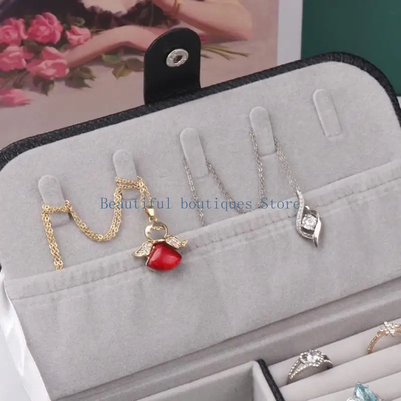 

U4LF Portable Jewelry Box Jewelry Display Travel Jewelry Case Boxes with Button Leather Storage Boxes for Proposal