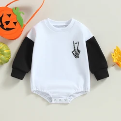 2023-07-01 Lioraitiin 0-24M Baby Boys Halloween Bodysuit Casual Long Sleeve Letter Skeleton Print Contrast Color Clothes