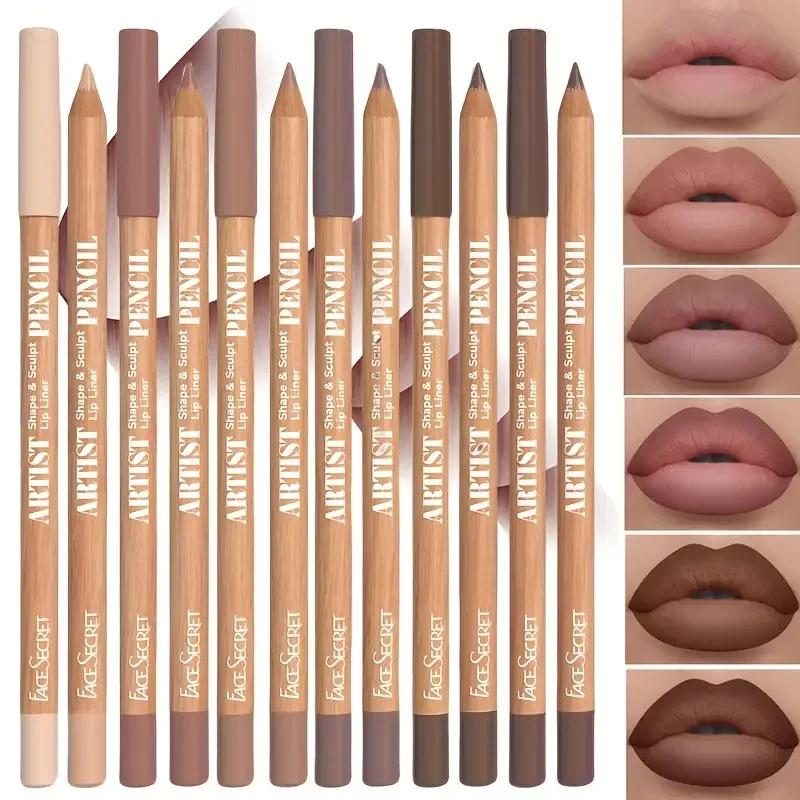 Face Secret 3 unidades / conjunto tons de café bege fosco delineador labial à prova d'água, de longa duração, veludo suave natural batom lápis macio