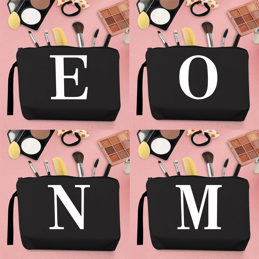 

Hot Sale Woman Makeup Brush Storage Bag Coin Purse Canvas Clutch Bag White Letter Pattern Print Portable Kawaii Black Handbag