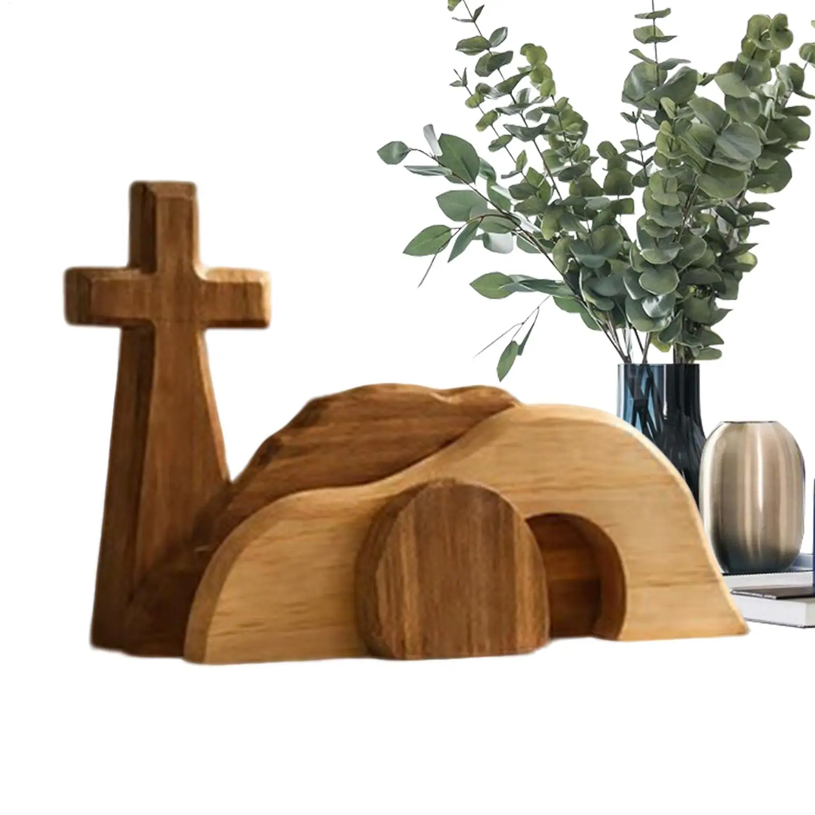 Empty Tomb Wooden Nativity Tabletop Decorations Easter Tomb Display for Home Church Mantle Shelf Desk Family Gathering Holiday