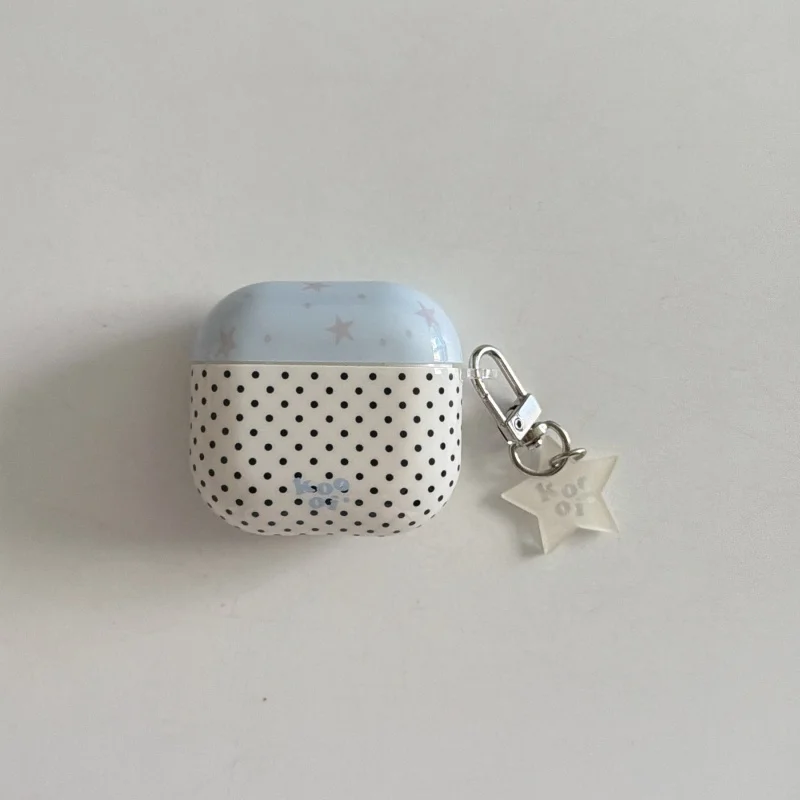 Anti-fall Blue Stars Dots Stylish IMD White Earphone Case with Pendant for Airpods Pro3, Pro2, Pro, 1, 2, 3, 4, Dustproof