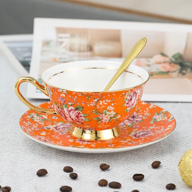 

Bone China Tea Cup Saucer Spoon Set 200ml Coffee Cup Porcelain Tea Set Ceramic Teacup Cafe Coffeeware British Teaware Drinkware