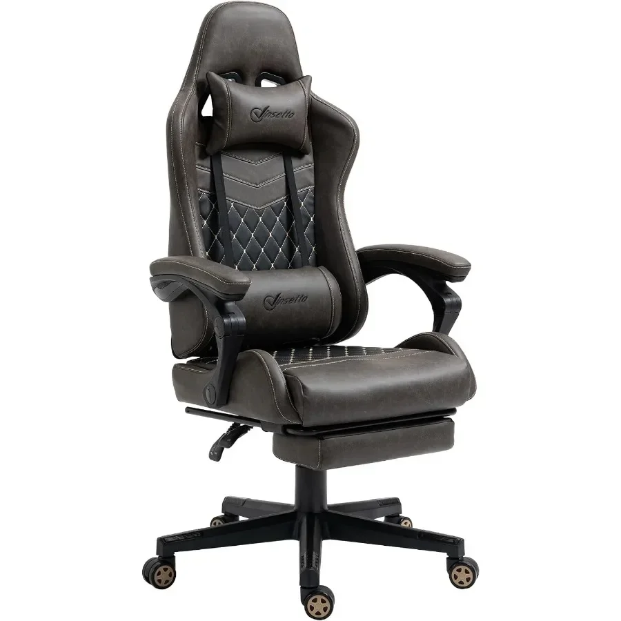Racing Gaming Chair for Esports and Home Office Use, Diamond-Stitched PU Leather, Brown, Ergonomic High Back with 360 Swivel