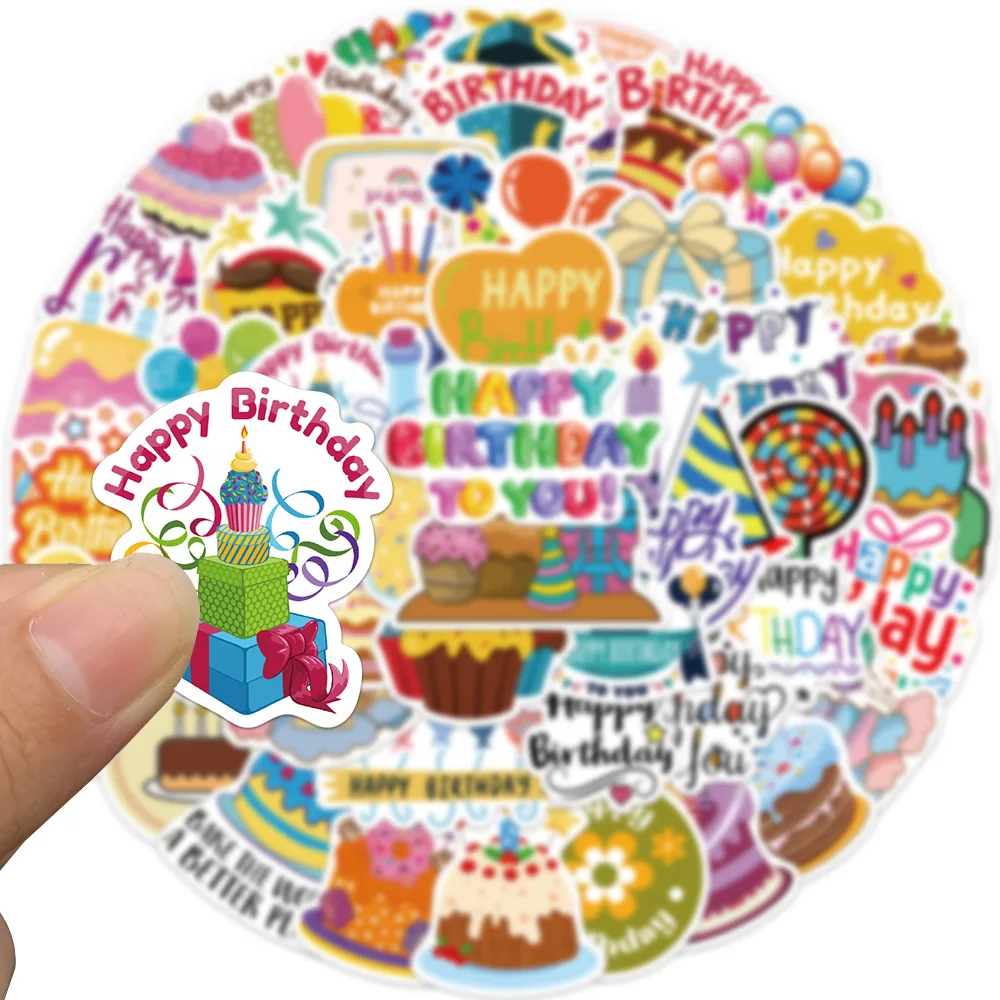 

50PCS Cartoon Cute Happy Birthday Sticker Funny Graffiti Decal Toy Gift for Birthday Party Luggage Scrapbook Water Cup Bicycle