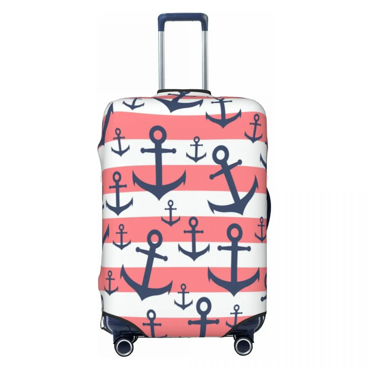 

Nautical Coral Stripe Navy Blue Anchor Pattern Suitcase Cover Elastic Sailing Sailor Luggage Covers Protector for 18-32 inch