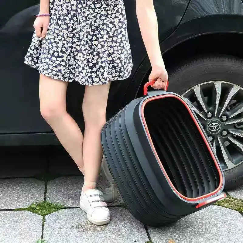 18L Car Bin Multifunctional Car Interior Use Collapsible Car Telescopic Shrinkable Bucket Car Storage Supplies Peel Paper Scraps