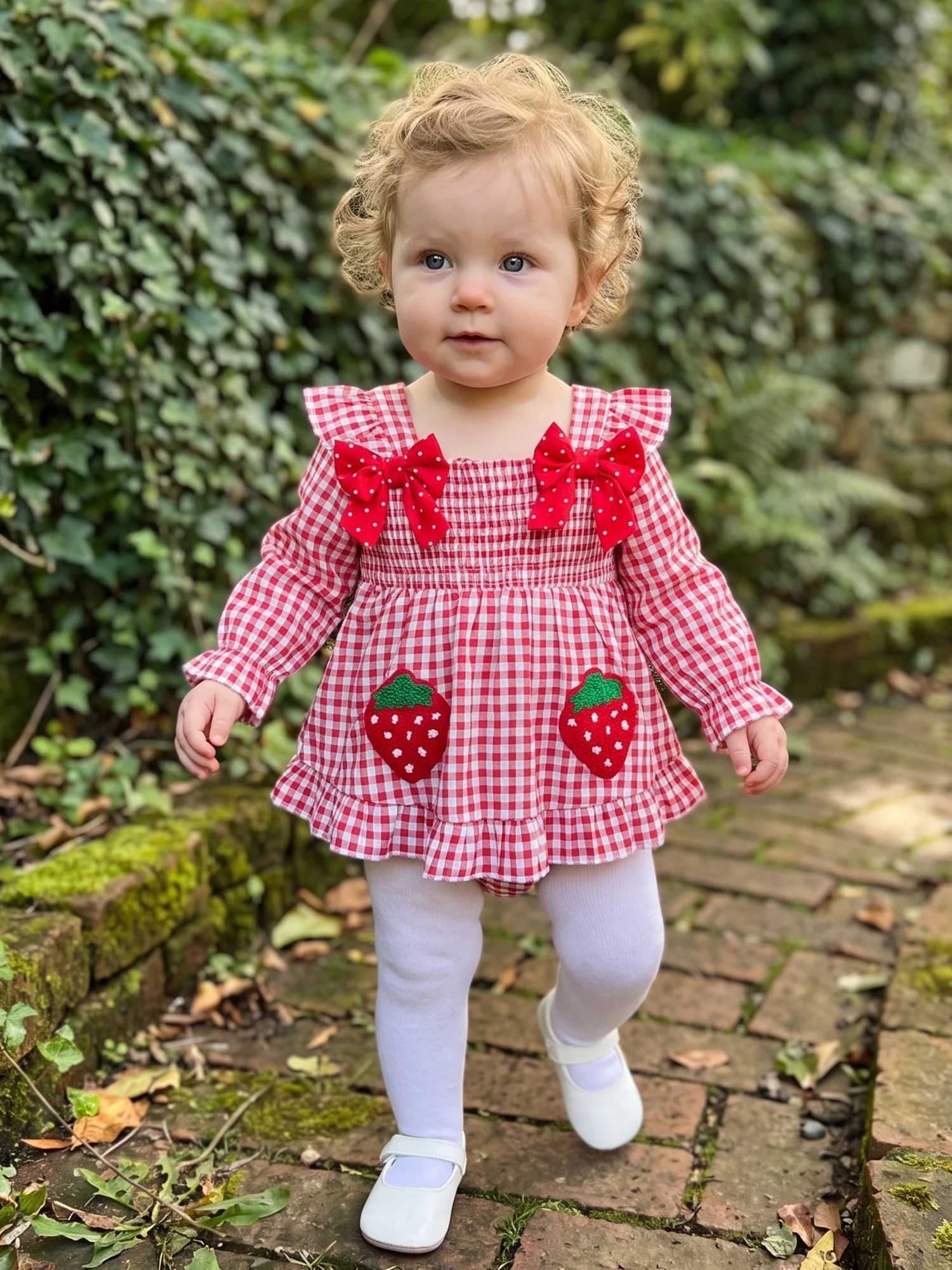 Romper Girls Plaid Sleeve Plaid Romper Embroidery Long Sleeve Strawberry Girls Long Sleeve Bodysuit Latest