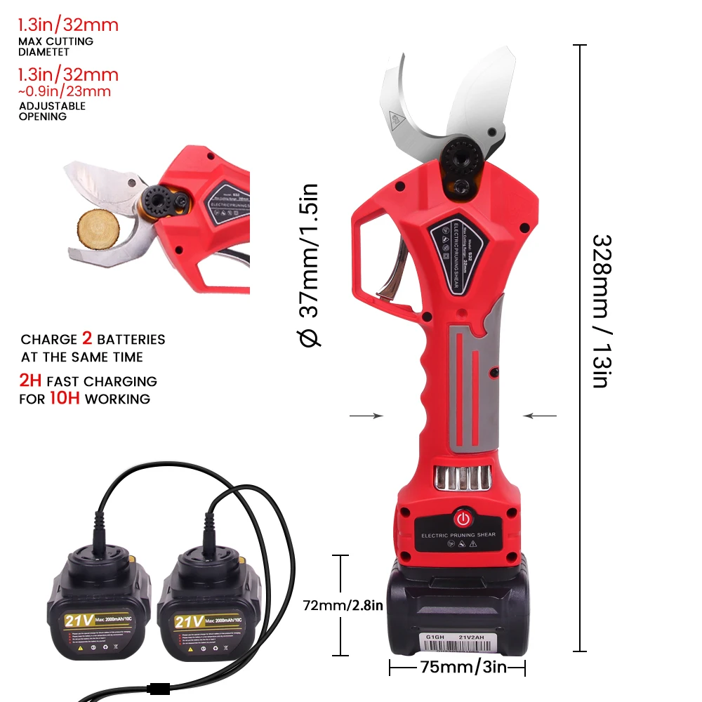 

Electric Pruning Shears 400W Brushless Cordless Pruner Lithium Powered Fruit Tree Bonsai Pruning with 2 Battery