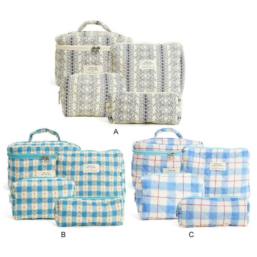

4PCS Cosmetic Bag Floral Travel Makeup Bag for Women Quilted Toiletry Bag Make Up Organizer Travel Shopping Bag