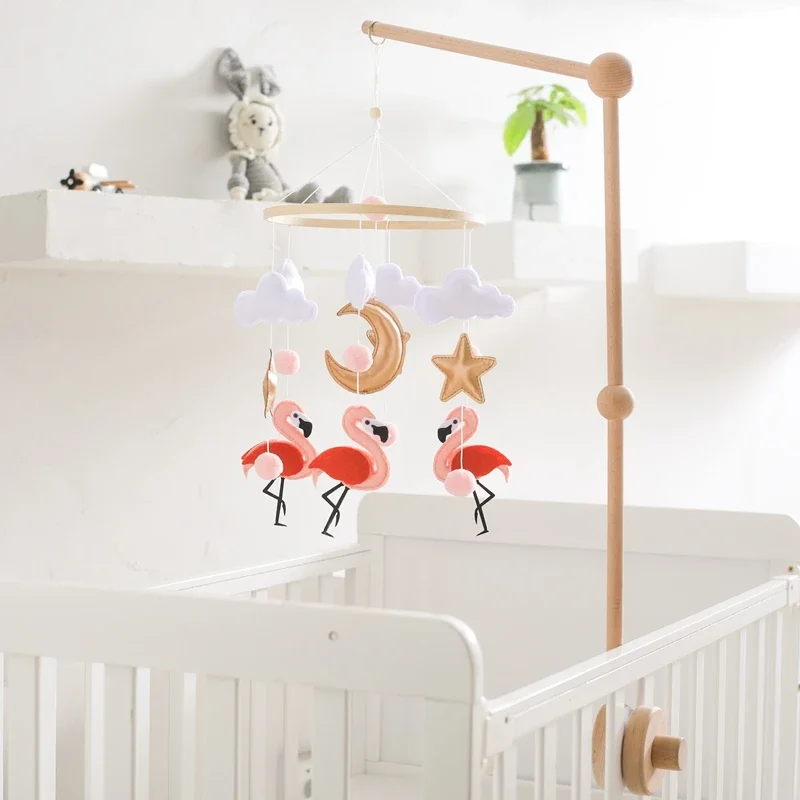 Baby Mobile Cribs Bed Bell Toys Soft Felt Flamingo Star Moon Musical Rattle Toys for Newborn Bedding Hanging Pendant Toys Gift