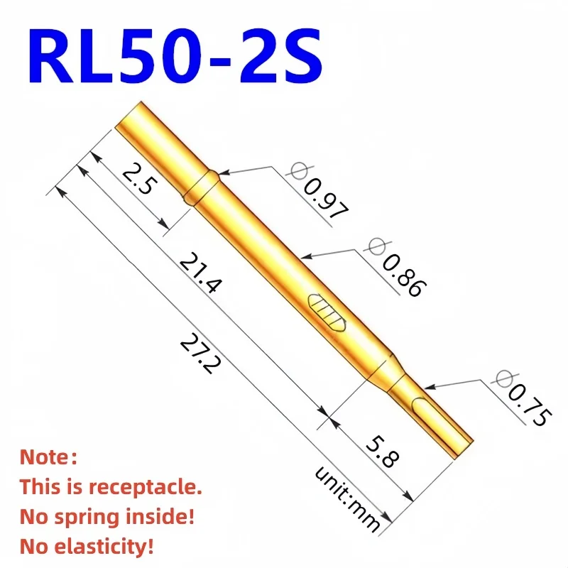 20/100PCS RL50-2S Test Pin PL50-B1 Receptacle Brass Tube Needle Sleeve Seat Solder Connect Probe Sleeve 27.2mm Outer Dia 0.86mm