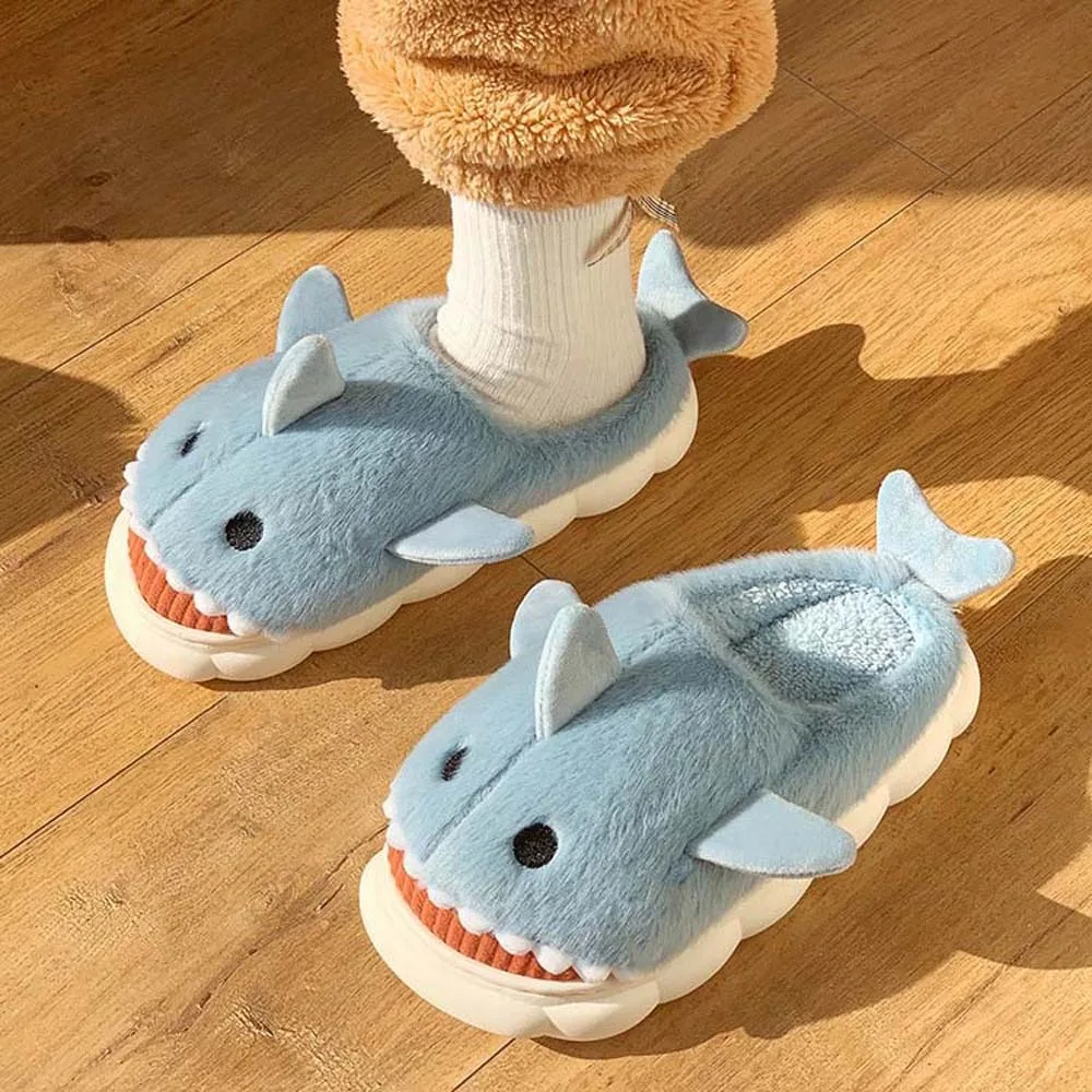 Cloudy Sharks Slipper Shark Plush Slippers Winter Shoes Animals Winter Fluffy Slippers Plush Slides Loafers Funny