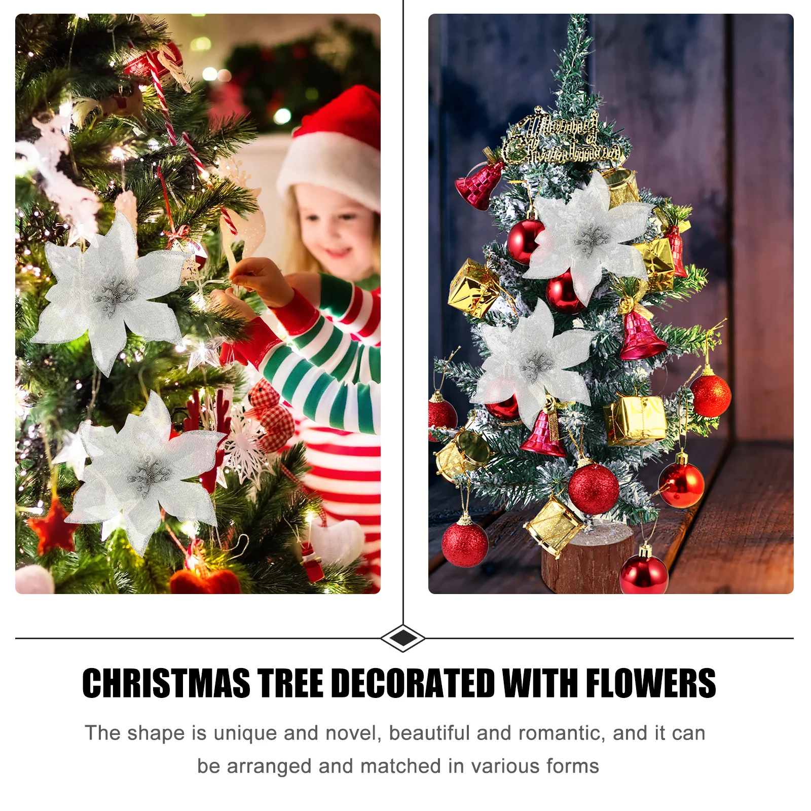 

18Pcs Artificial Xmas Flower Decor Bright Vivid Christmas Flowers for Party Event Home Decor Tree Ornament Set