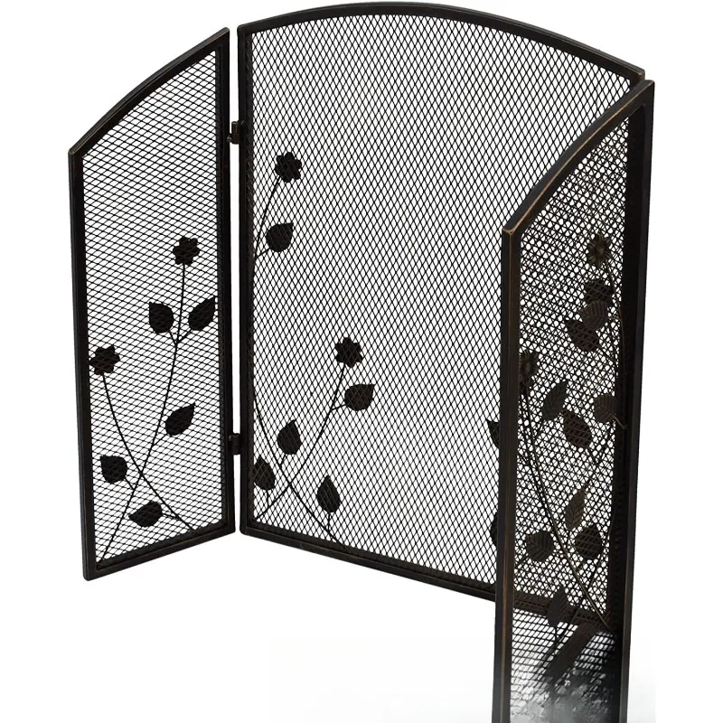 Simple European fireplace guardrail, wrought iron pastoral fireplace door, three-fold partition screen with net fireplace screen