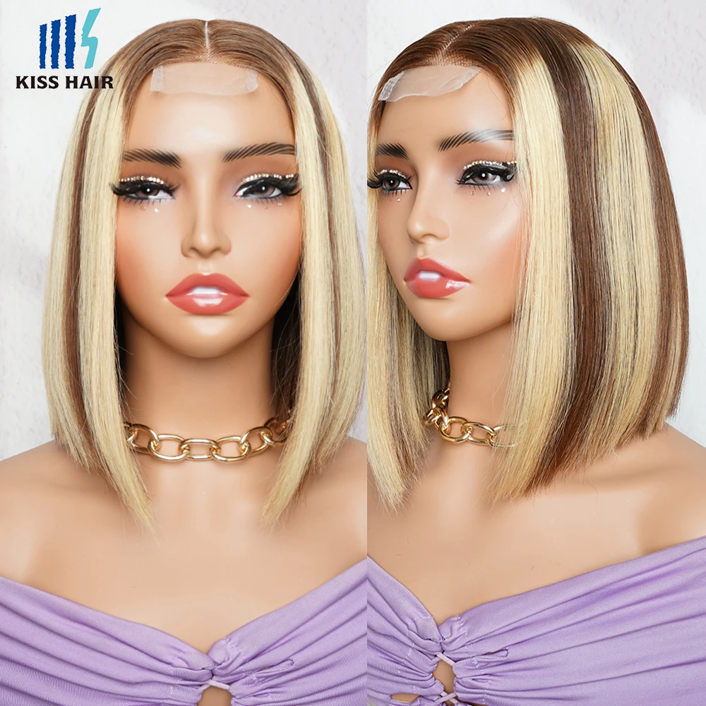 350% P4/27 Glueless 2*6 Lace Short Bob Wigs Highligt 10inch Middle Part 15A Super Double Drawn Vietnamese Human Hair