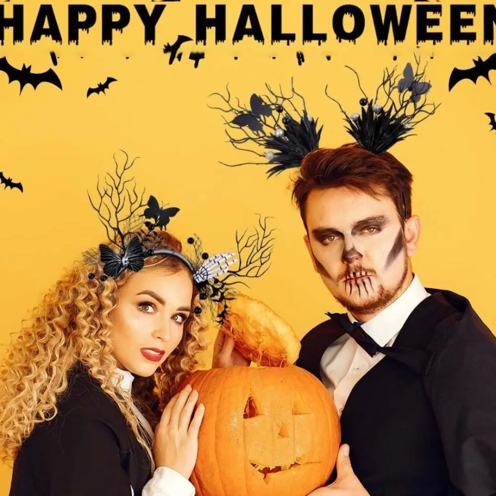 

Funny Halloween Hair Hoop Dark Butterfly Bat Deer Antlers Branch Headband Polyester Plastic Festival Hair Accessories